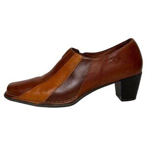 Pikolinos Brown Leather Heeled Shoes Booties Patchwork Side Zip Size 39- US 8.5